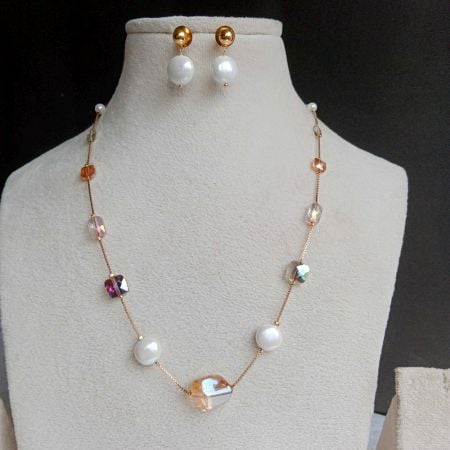 Handmade Brass Metal Jewellery Crystal Bead Necklace Set